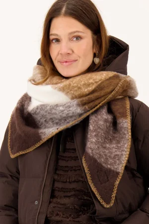 Zusss - Checked triangle scarf grey oyster / hazelnut / dark choco
